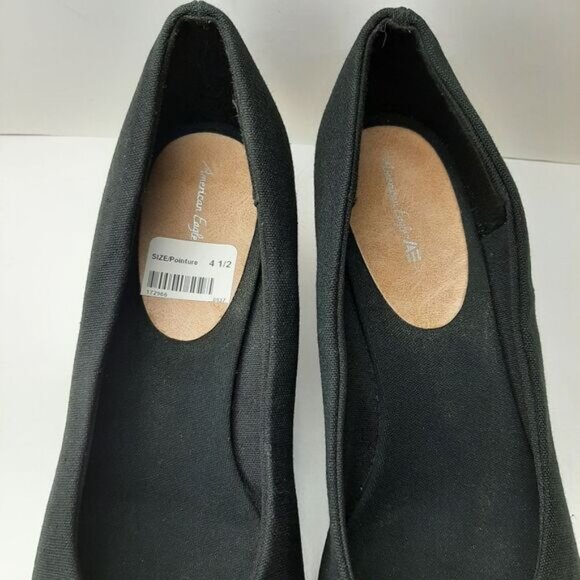 AMERICAN EAGLE AE New Peep Toe Bow Espadrille Cork Wedge Shoe Heels Black Sz 4.5 - Picture 6 of 13